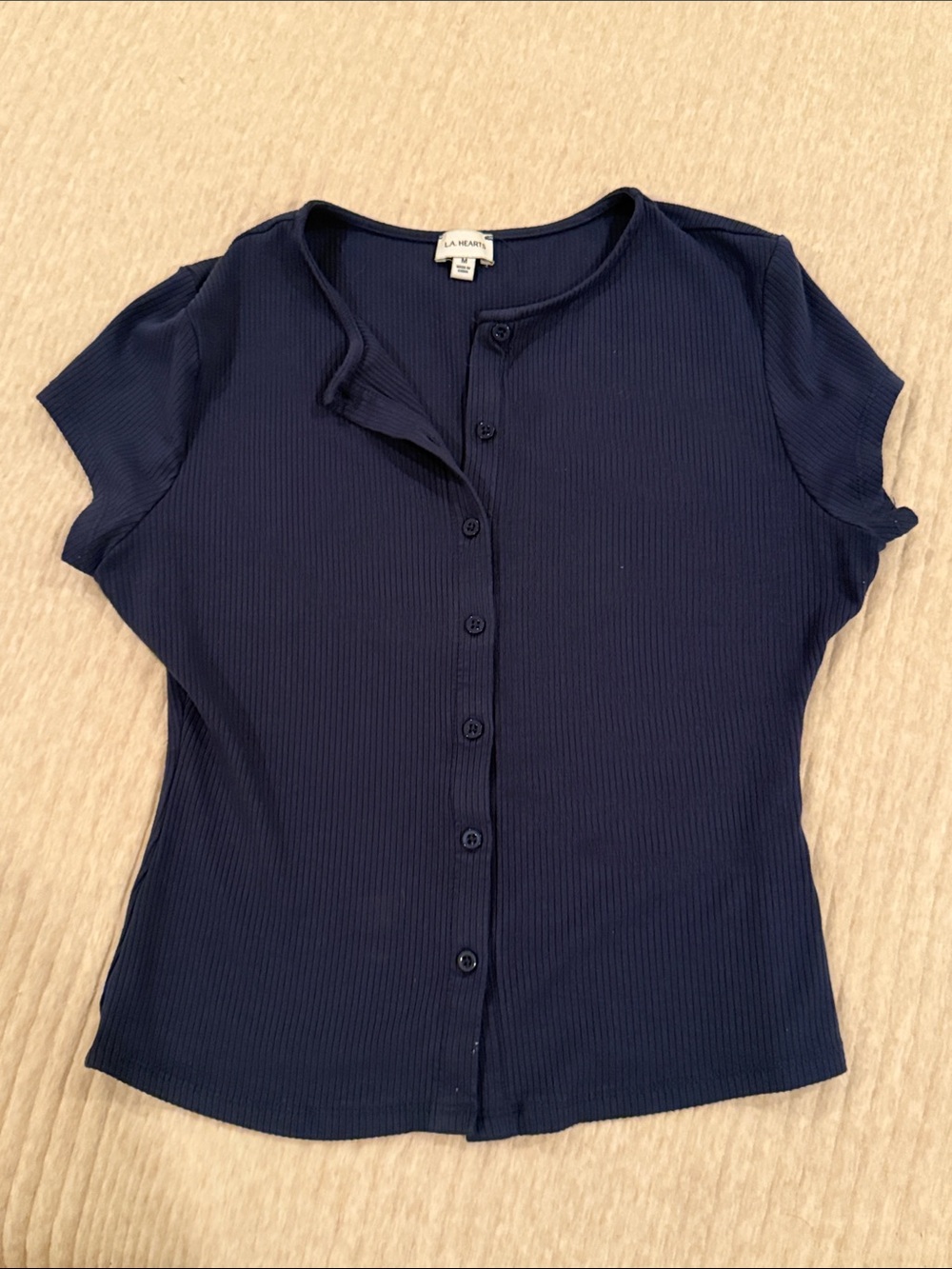 LA Hearts Navy Button Down Ribbed Tee